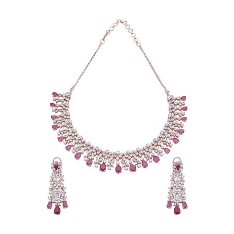 Buy Kushal S Fashion Jewellery Rose Gold Plated Ruby Necklace Set With