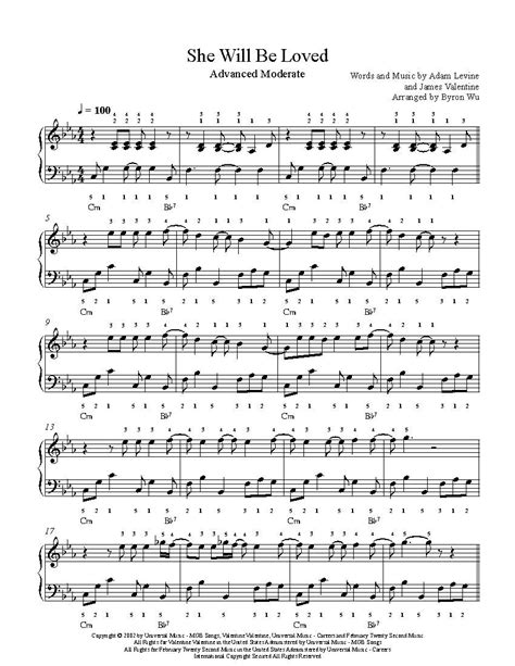 She Will Be Loved By Maroon Piano Sheet Music Advanced Level