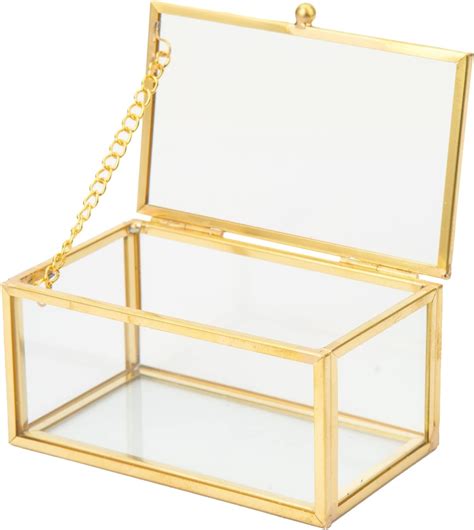 Amazon Whslilr Vintage Glass Jewelry Box Rectangular Gold Glass