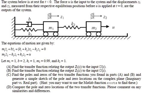 Solved The System Below Is At Rest For F The Force F Is The Input