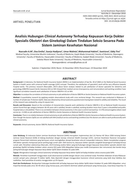 PDF Analisis Hubungan Clinical Autonomy Terhadap Kepuasan Kerja