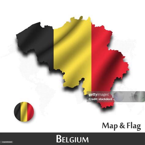 Belgium Map And Flag Waving Textile Design Dot World Map Background