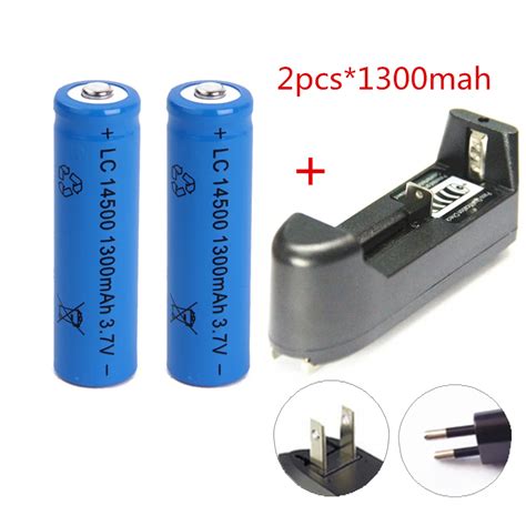 2pcs Set 14500 Battery 3 7V 1300mAh Rechargeable Li Ion Battery With