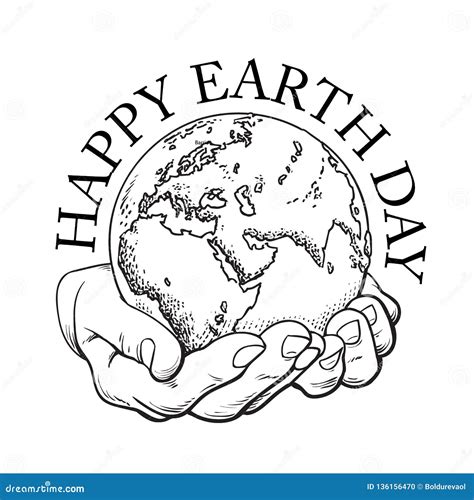 Happy Earth Day Typography Globe In Hands Two Palms Hold The Earth