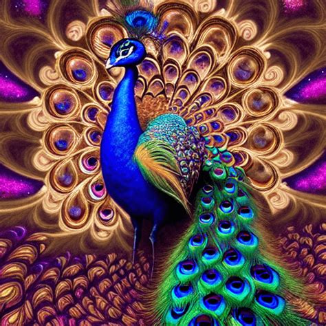 Stunning Peacock Fractal Crystal Graphic · Creative Fabrica