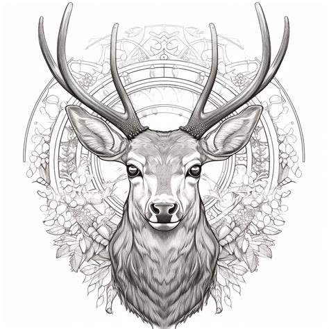 Premium AI Image | a black and white drawing of a deer with antlers ...