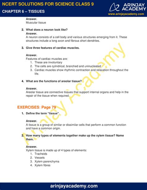 NCERT Solutions For Class 9 Science Chapter 6 Tissues