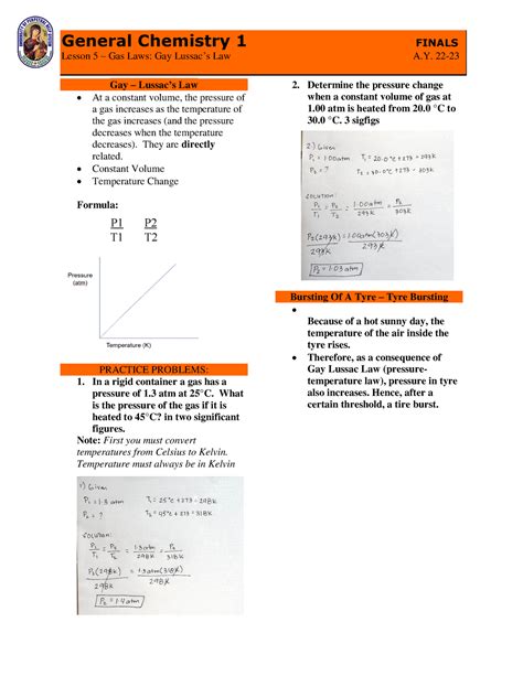 Lesson 5 Gay Lussacs Law General Chemistry 1 FINALS Lesson 5 Gas Laws Gay Lussacs Law A