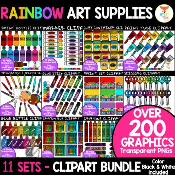 Rainbow Art Supplies BUNDLE - Back-to-School Clip art | TpT