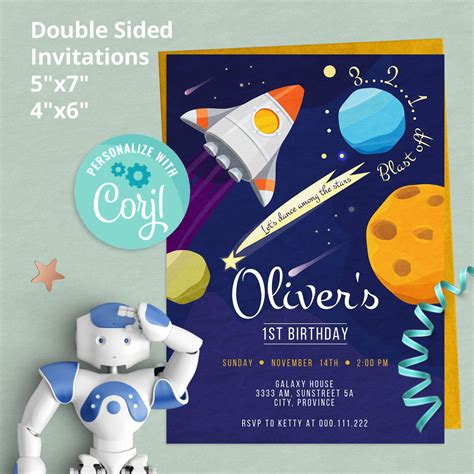 Space Birthday Card Galaxy Invitation 2nd Birthday 1st Etsy Digital Invitations Birthday