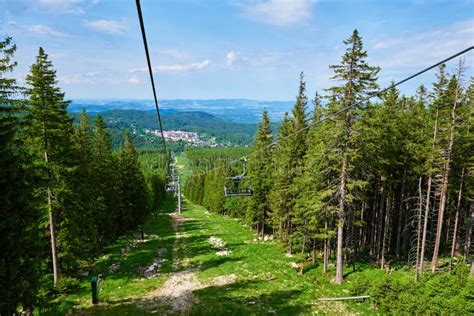 Mountains With Open Cable Cars Lift Karpacz Poland Stock Image