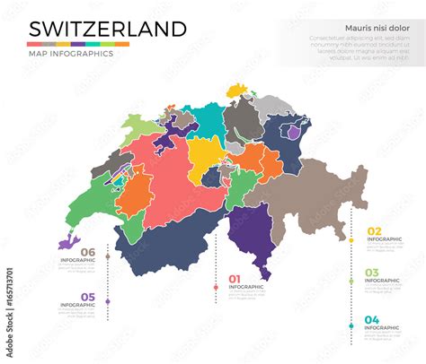 Switzerland Country Map Infographic Colored Vector Template With