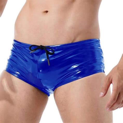 Boxer Shorty Short En Cuir Verni Pour Hommes Look De Support Poudres