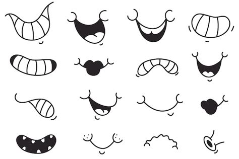 Premium Vector | Retro style mouth smile cute cartoon doodle face expression isolated set