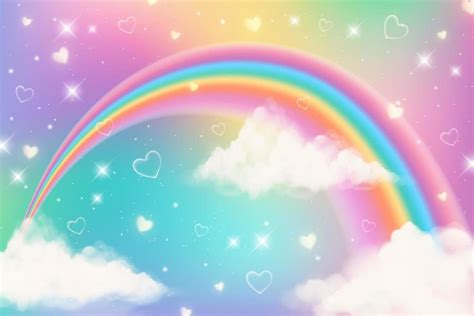 Holographic fantasy rainbow unicorn background with clouds. Pastel ...