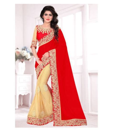 Anjaneya Sarees Red Beige Georgette Saree Buy Anjaneya Sarees Red