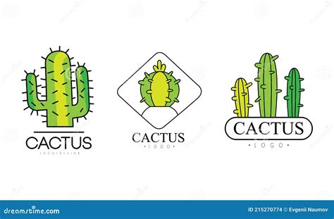 Cactus Logo Templates Design Set Natural Products Cosmetics Badges