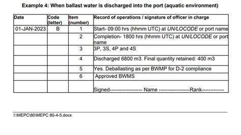 Guidelines Check List INTERNATIONAL BALLAST WATER 53 OFF