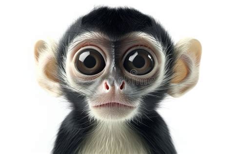 Wide Eyed Baby Monkey with Big Ears on White Background Stock ...