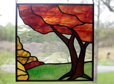 Stained Glass Fall Tree Autumn Tree Landscape Stained Glass