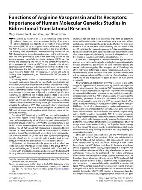 PDF Functions Of Arginine Vasopressin And Its Receptors Importance