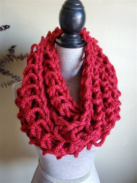 Unisex Retro Red Chunky Infinity Scarf Soft Avrylic Wool Etsy