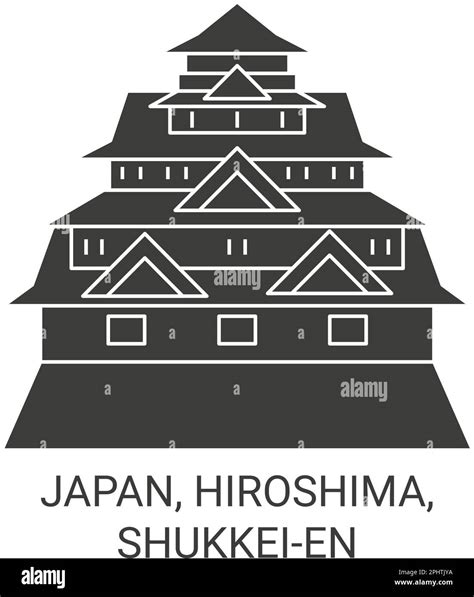 Japan Hiroshima Shukkeien Travel Landmark Vector Illustration Stock