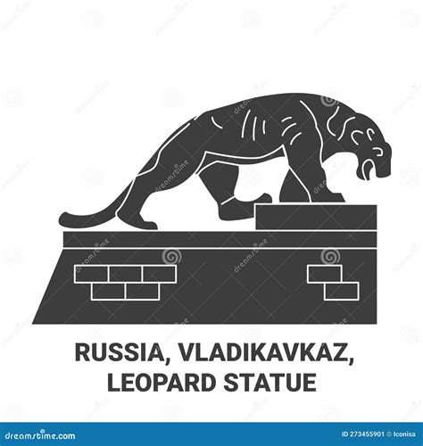 Russia Vladikavkaz Leopard Statue Travel Landmark Vector Illustration