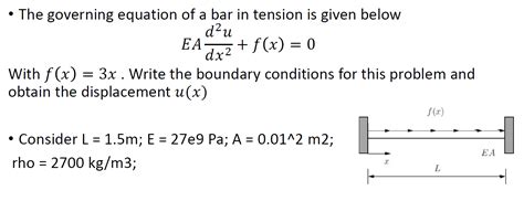 Solved The Governing Equation Of A Bar In Tension Is Given Chegg