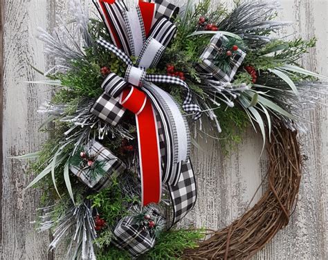 Buffalo Plaid Christmas Wreath Farmhouse Christmas Wreath Front Door