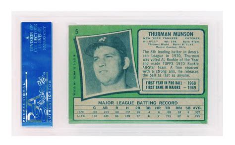 Thurman Munson 1971 Topps 5 Psa 7 Pristine Auction