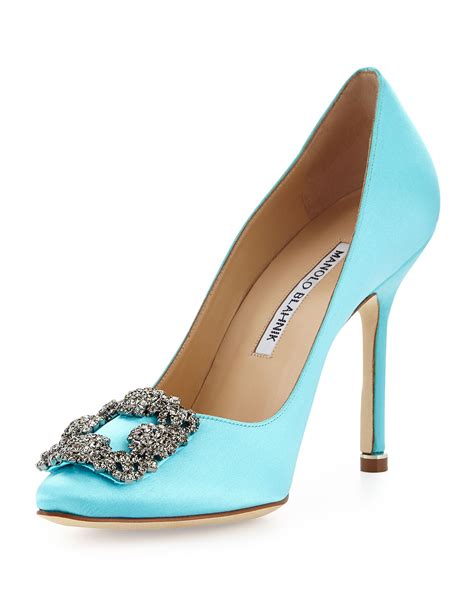 Manolo Blahnik Hangisi Satin Pump In Turquoise Blue Lyst