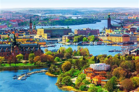 houses boats sweden trees  bridges landscape city panorama