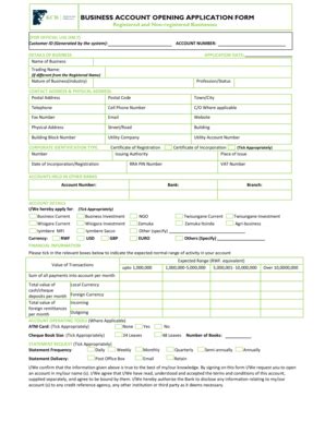 Fillable Online BUSINESS ACCOUNT OPENING APPLICATION FORM Fax Email