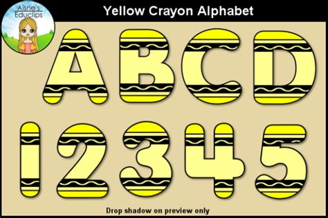 Yellow Crayon Alphabet Letters & Numbers Graphic by Aisne's Educlips ...