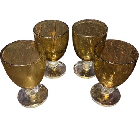 Vintage Amber Bubble Stem Goblet Glass Set 4 Feels So Good