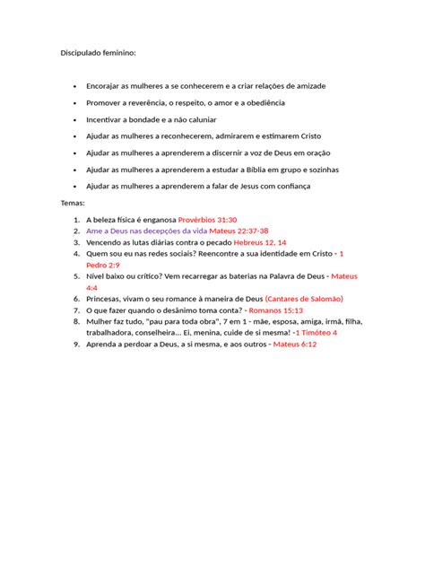 Material Para Discipulado Feminino Pdf - Temas de Discipulado Feminino | PDF
