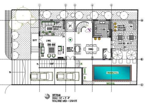 Bungalow With Swimming Pool And Furniture Layout Plan AutoCAD File