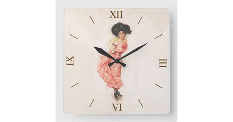 Vintage Dusty Pink Coquette Print Square Wall Clock Zazzle