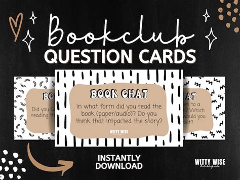 Book Club Discussion Questions Book Club Cards Bibliophile - Etsy