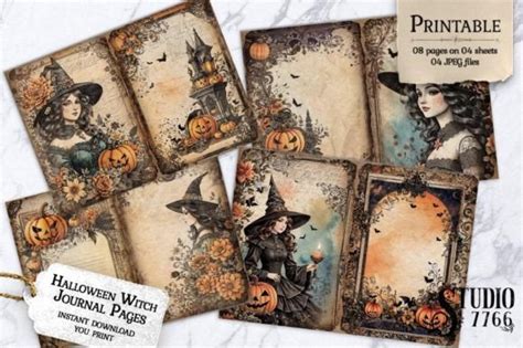 Halloween Witch Junk Journal Pages Graphic By Studio 7766 Creative