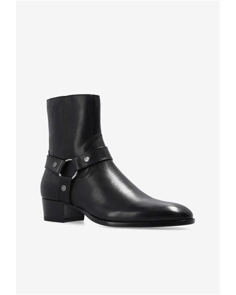 Saint Laurent Wyatt Harness Leather Ankle Boots In Black For Men Lyst