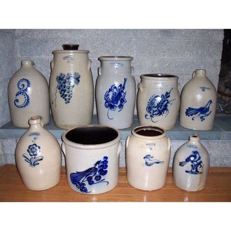 Antique Cobalt Blue Decorated Stoneware Crocks Jugs Do U Have