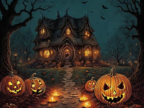 Premium AI Image | halloween background with evil pumpkins