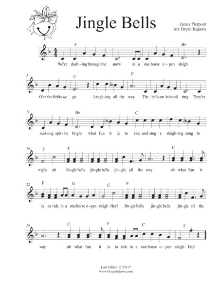 Jingle Bells Lead Sheet F Major Arr Bryan Kujawa By James Pierpont