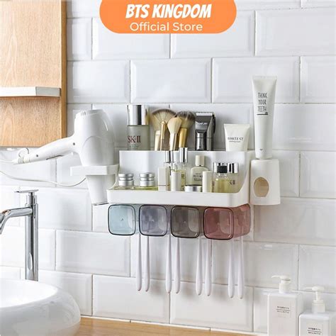 Jual Rak Sikat Gigi Kamar Mandi Tooth Brush Hanger Organizer 4 Cup Set