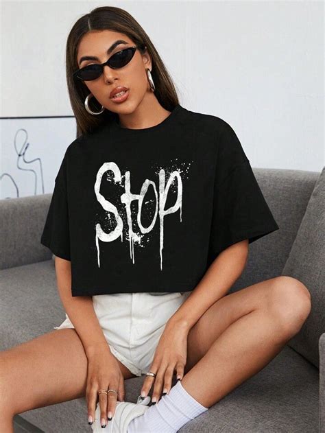 Shein Coolane Drop Shoulder Letter Graphic Crop Tee Ropa Camisetas