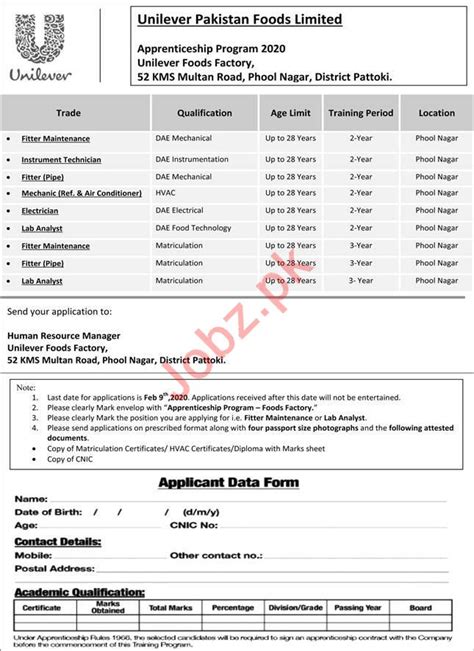 Unilever Pakistan Foods Apprenticeship Program 2020 2024 Job