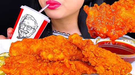 Asmr Fried Chicken Tenders Dipped In Nashville Hot Sauce Mukbang Youtube