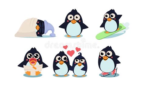 Penguins Sleeping Cartoon Vector Collection Stock Vector - Illustration ...